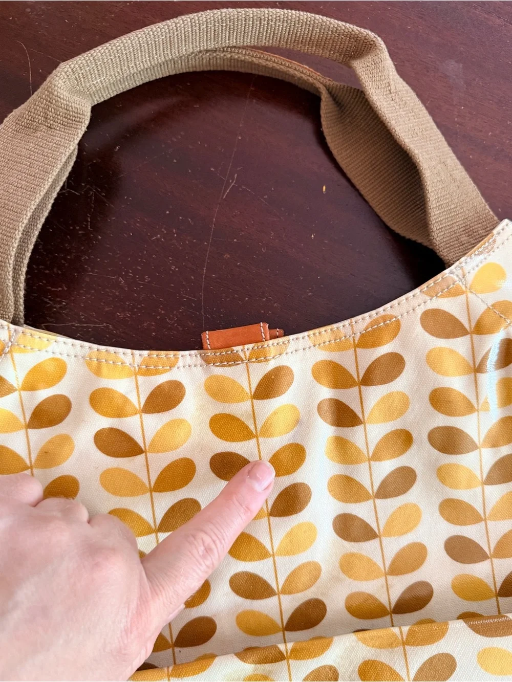 Orla Kiely Yellow and Tan Leaf-Print Hobo Bag. Shoulder bag